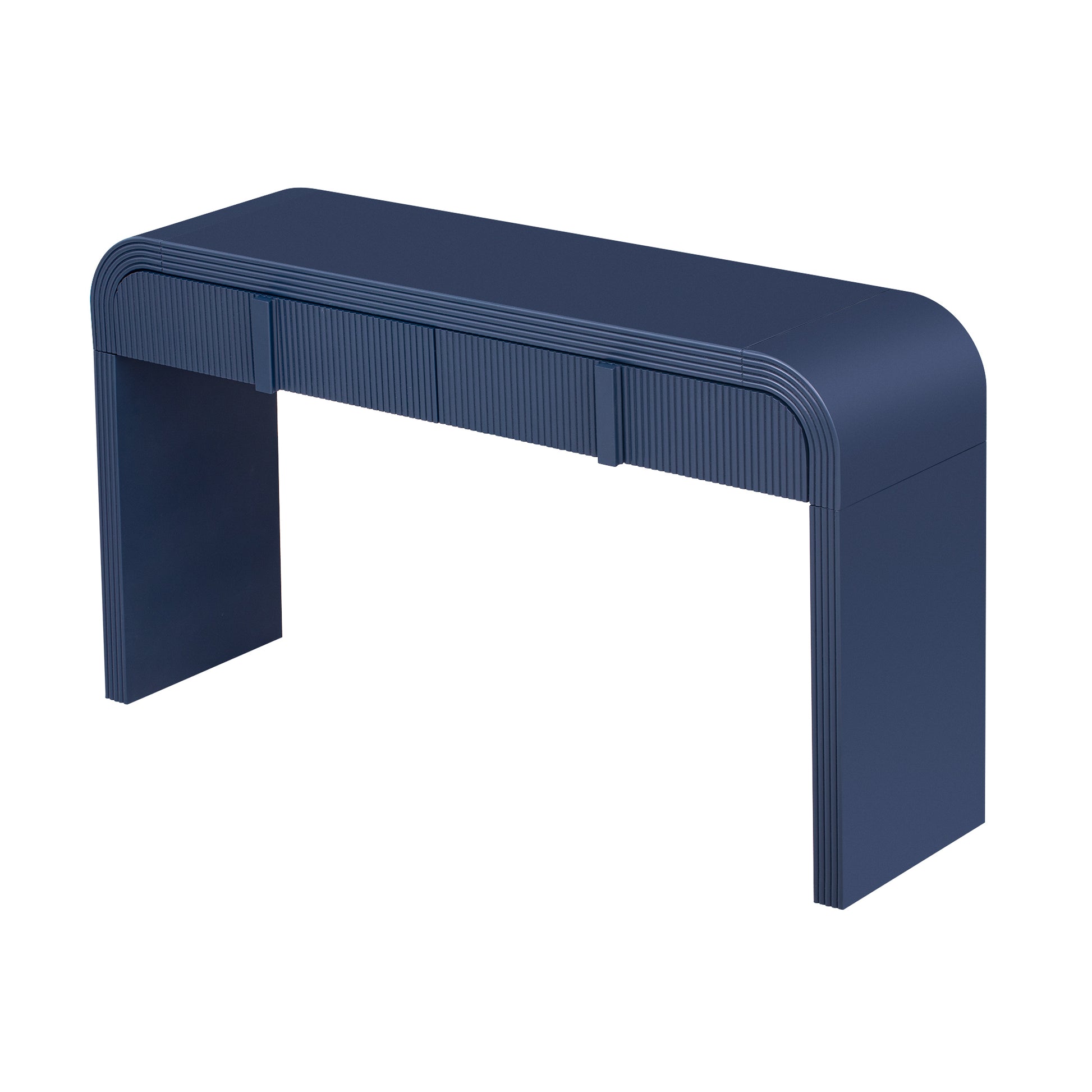 Unique Modern Rounded And Smooth Surface Console Table With 2 Drawers For Living Room And Entryway Navy Blue Navy Blue Primary Living Space Drawers Glossy Mdf