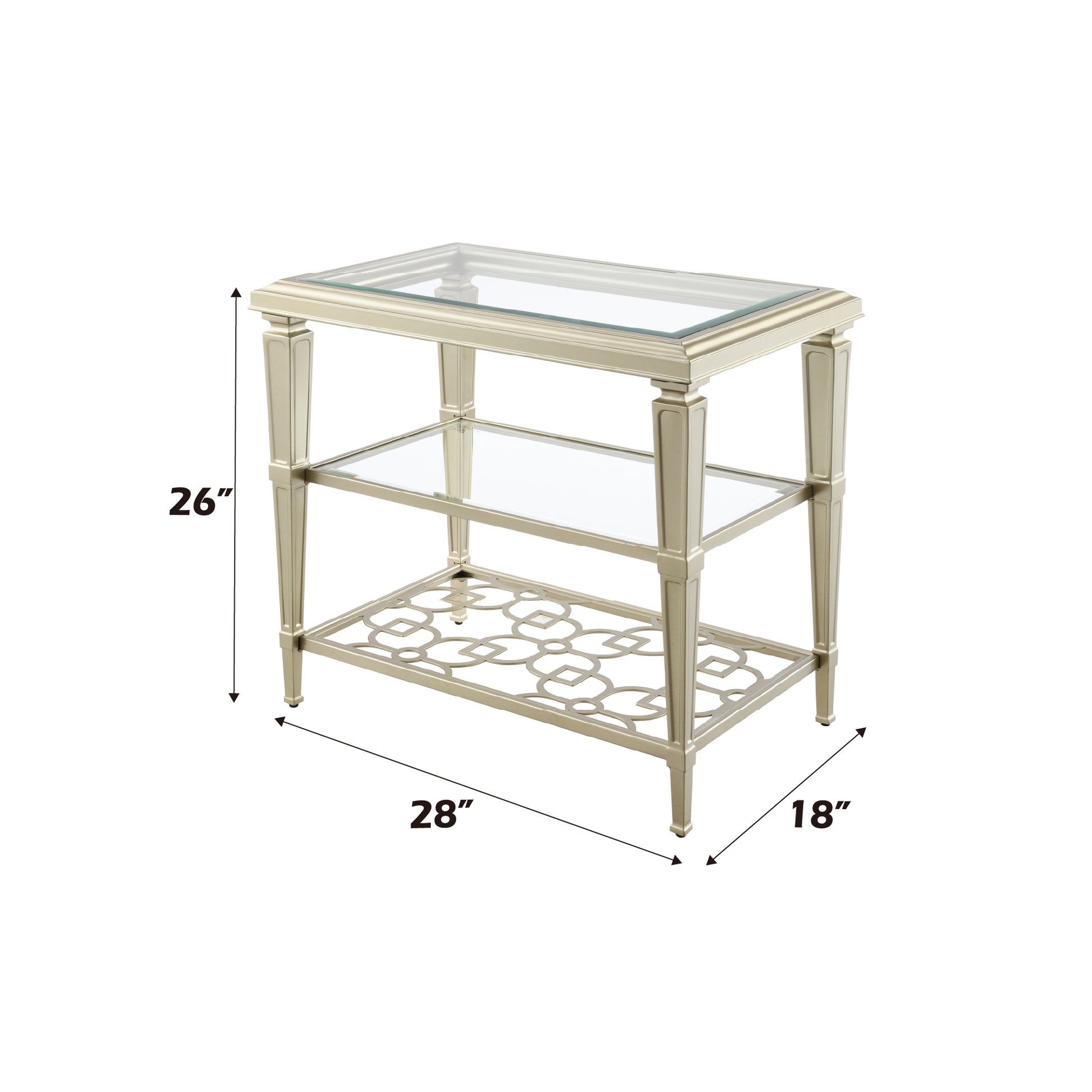 Zaba End Table, Glass & Champagne Finish Lv02786 Champagne Glass Metal