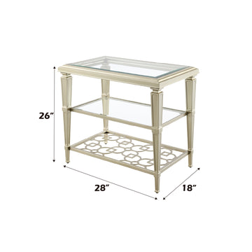 Zaba End Table, Glass & Champagne Finish Lv02786 Champagne Glass Metal