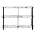 Accent Table, Console, Entryway, Narrow, Sofa, Living Room, Bedroom, White Marble Look Laminate, Black Metal, Contemporary, Modern White Particle Board