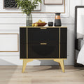 Two Pack Black 2 Drawer Round Card Gold Bar Blister Nightstand Black Wood