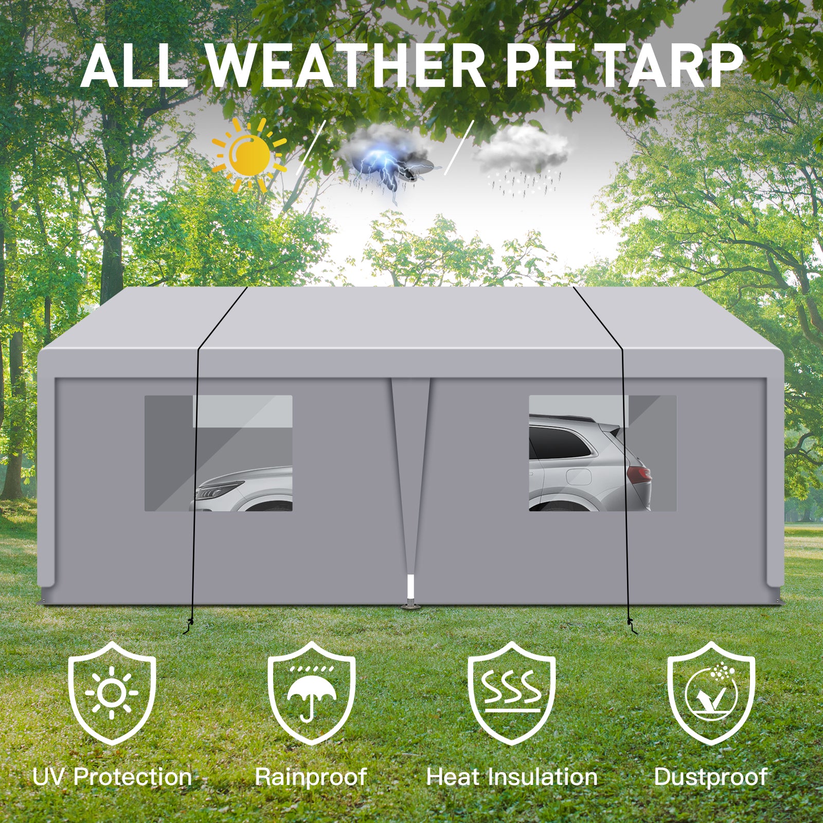 Carport, 10 20 Heavy Duty Portable Carport Garage Tent For Outdoor Storage Shelter Grey Grey Metal