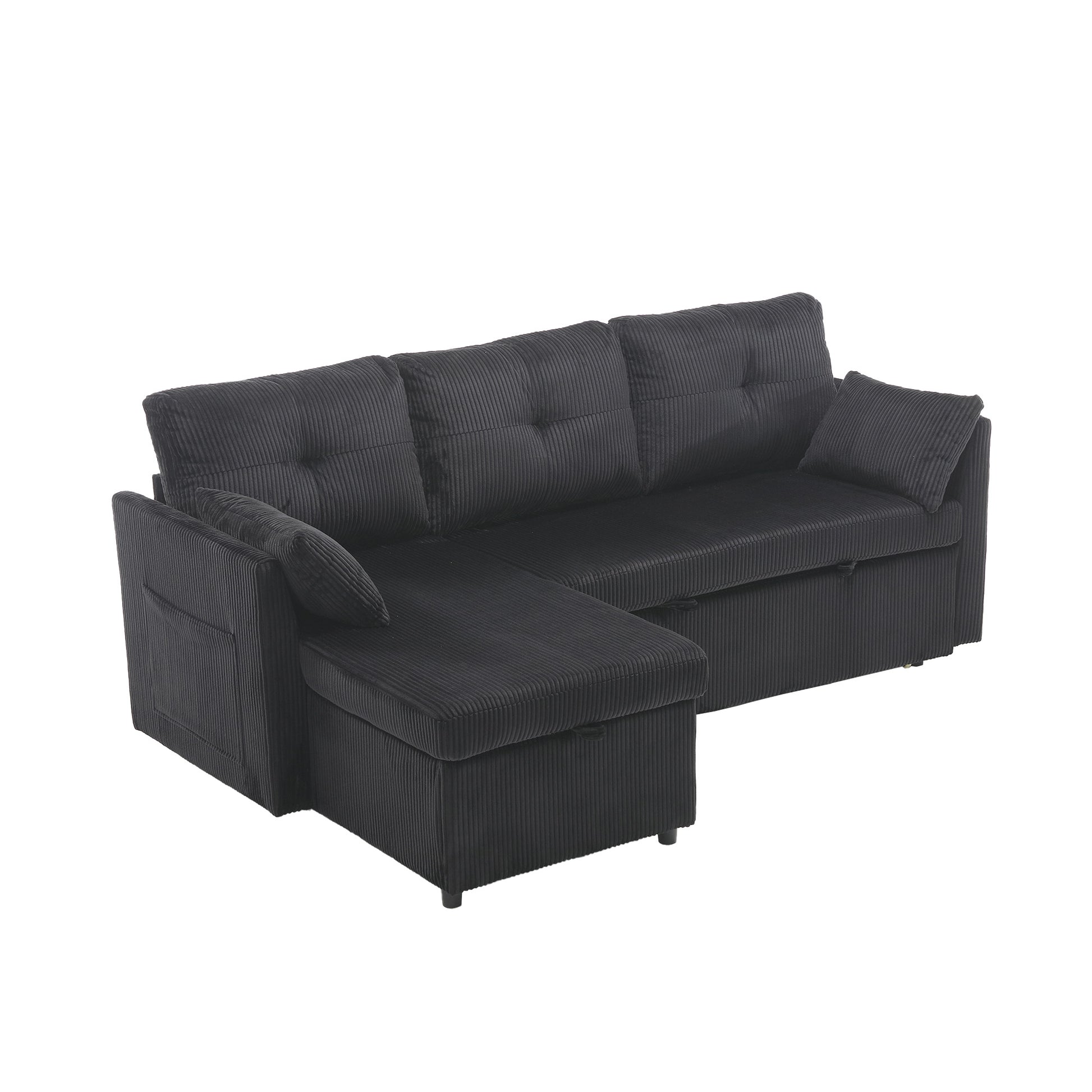 United We Win Furniture, Modular L Shaped Sofa, Modular Long Sofa With Reversible Chaise Lounge, Sofa Bed, Sleeper Sofa, Modular Sofa Combination With Storage Seats. Black Velvet 3 Seat