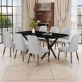 1 Table And 8 Chairs Set.A Rectangular Dining Table With A Imitation Marble Black Table Top And Black Metal Legs.Paired With 8 Chairs With Pu Leather Seat Cushion And Black Metal Legs.F 1538,C 007 Black Glass Metal