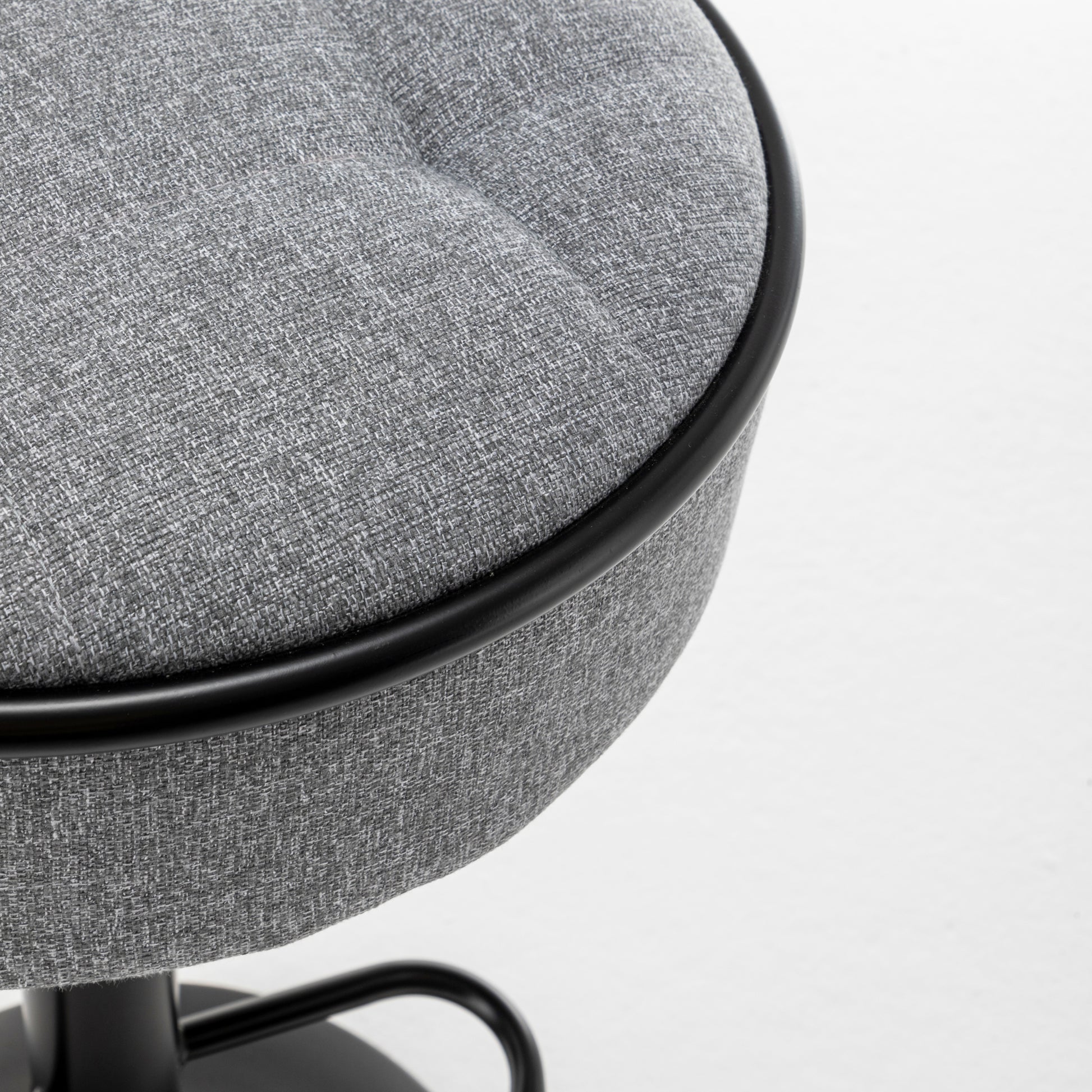 Round Storage Bar Stool Set Of 2, Grey Linen Height Adjustable Barstool, 360 Counter Height Swivel Stool, Armless Bar Chair With Metal Frame For Kitchen Counter Dining Living Room Grey Set Of 2 Foam Linen