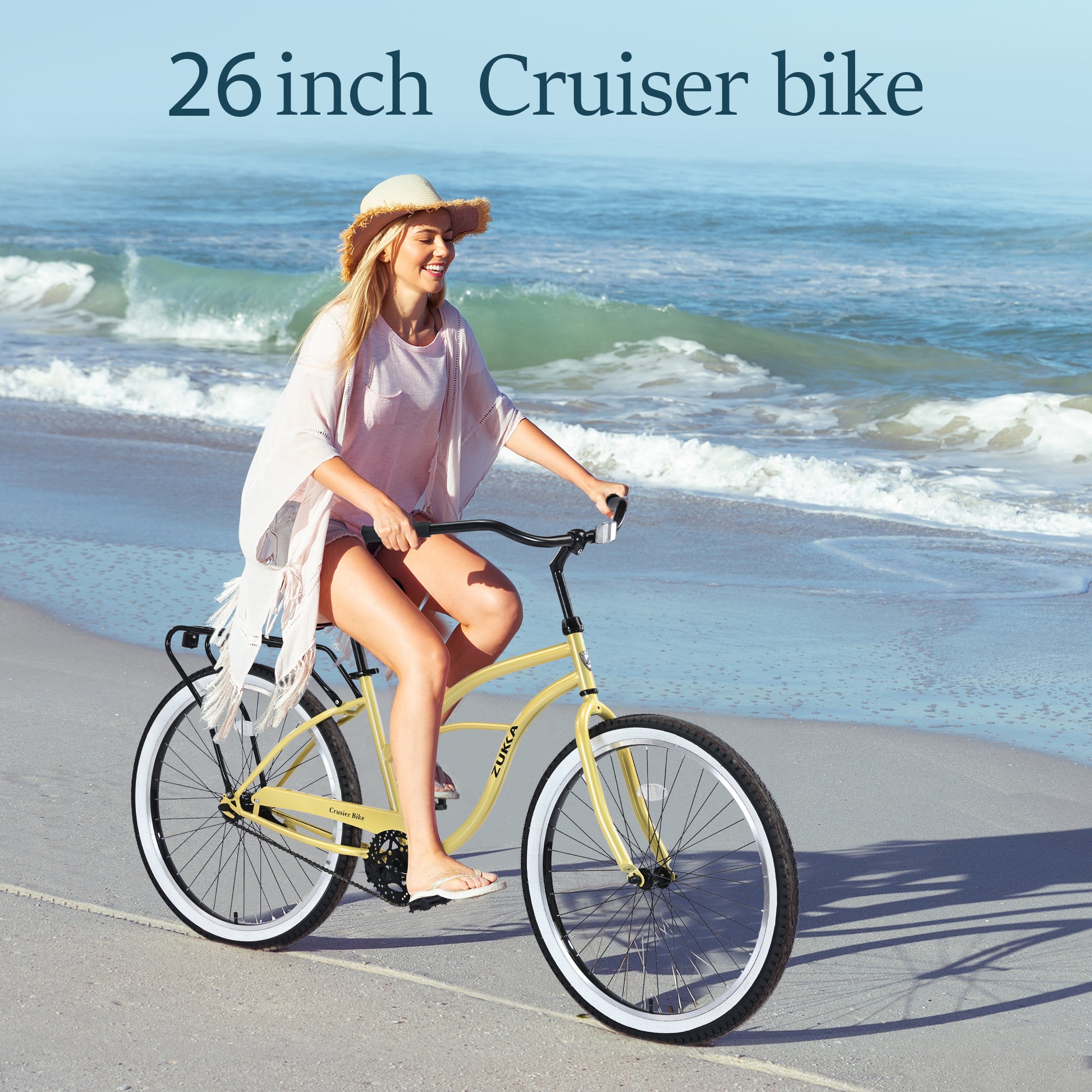 Single Speed Bicycles 26"Inch,Steel Frame, Wide Wheels For Stability, Rear Coaster Brakes,Multiple Colors Women'S Beach Cruiser Bike Cycling Yellow Garden & Outdoor Steel