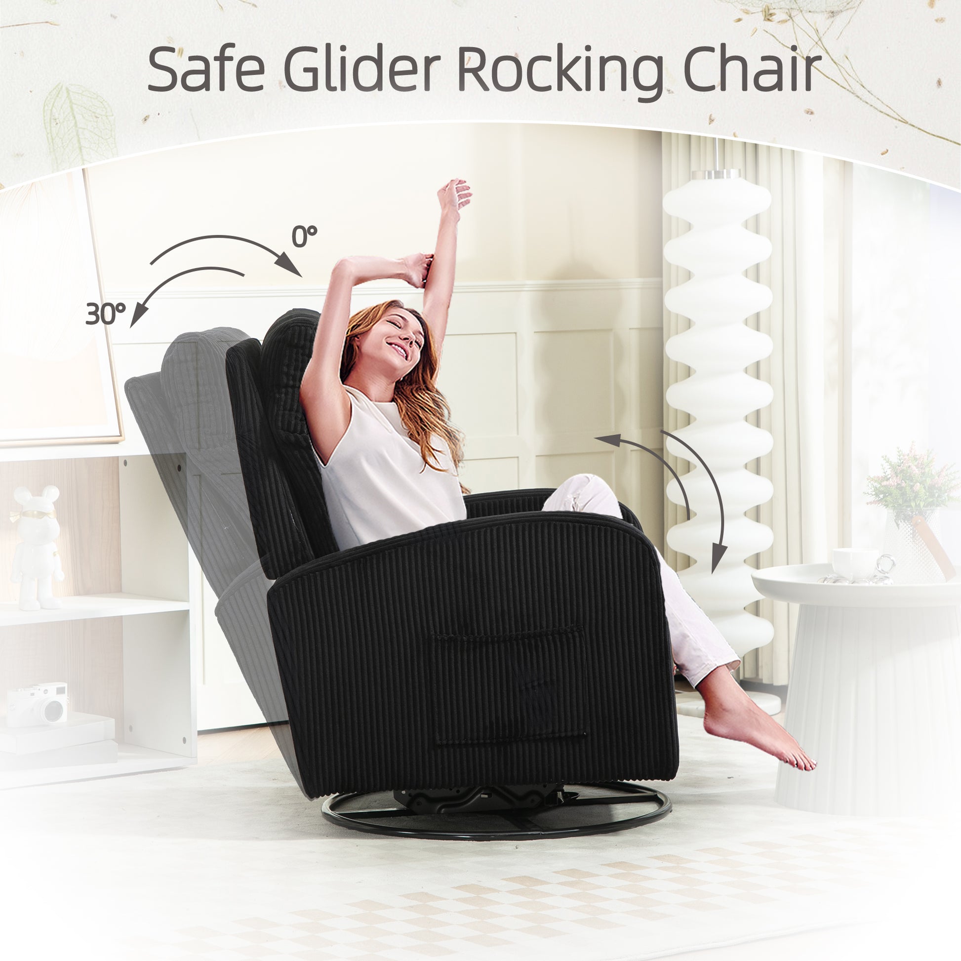 Jiada Upholstered Swivel Glider.Flannel Fabric.Rocking Chair For Nursery In Black.Modern Style One Left Bag Black Primary Living Space Foam Corduroy