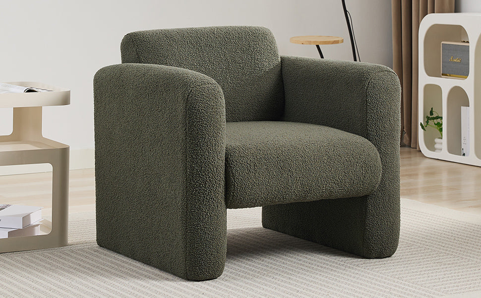 Modern Accent Chair Lambskin Sherpa Fabric Upholstered Comfy Reading Arm Chair Soft Padded Armchair With Back And Pillow For Living Room Bedroom Reception Waiting Room Office,Seaweed Green Seaweed Green Primary Living Space Upholstered