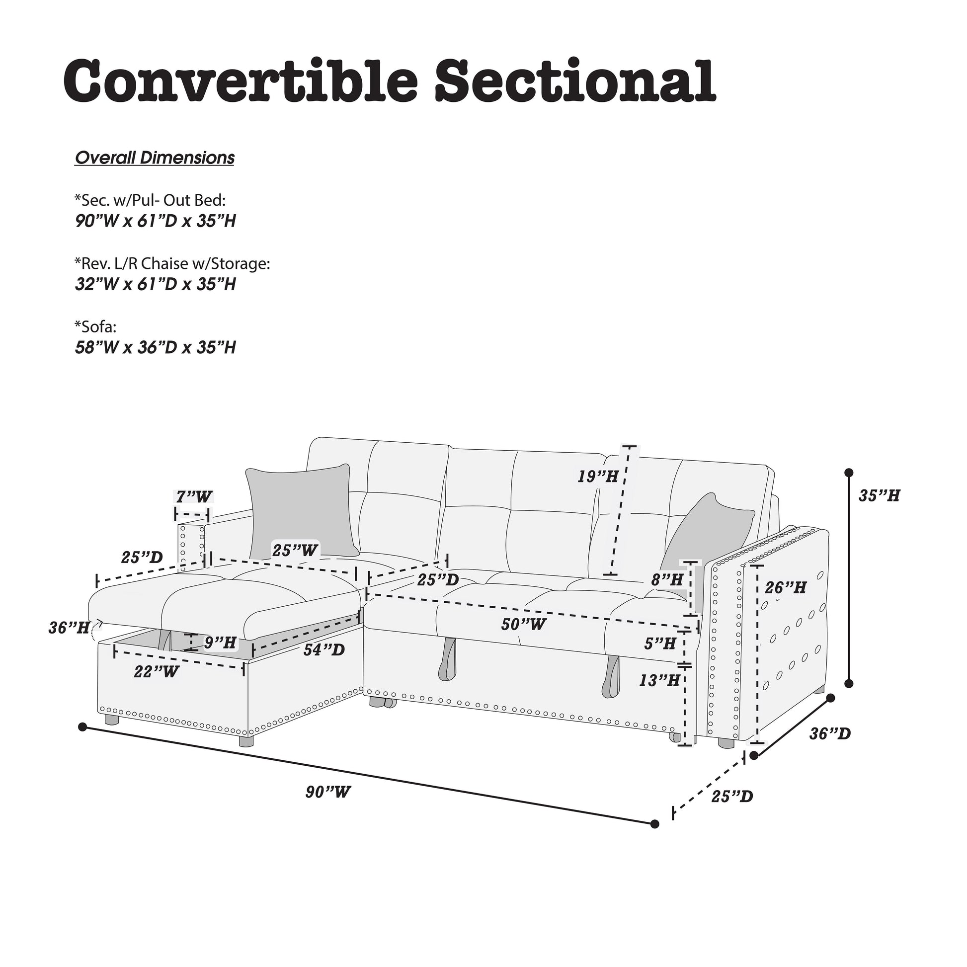 Black Velvet Convertible Sectional Sofa Pull Out Bed Couch Storage Chaise Tufted Reversible 2Pc Sectional Living Room Black Primary Living Space Tufted Back Contemporary,Modern L Shaped Square Arms Velvet 4 Seat