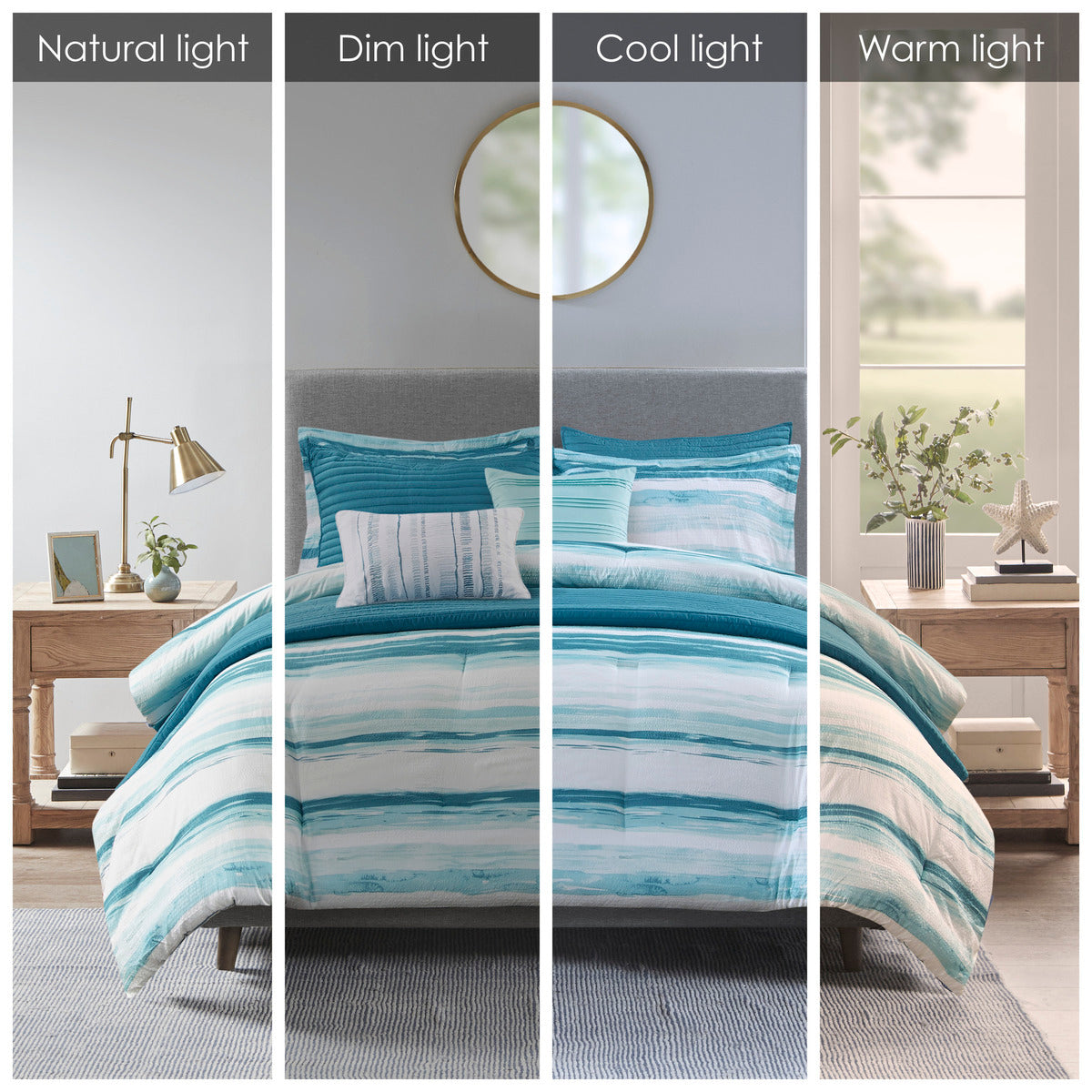 8 Piece Printed Seersucker Comforter And Quilt Set Collection Aqua Full Queen Full Aqua Polyester