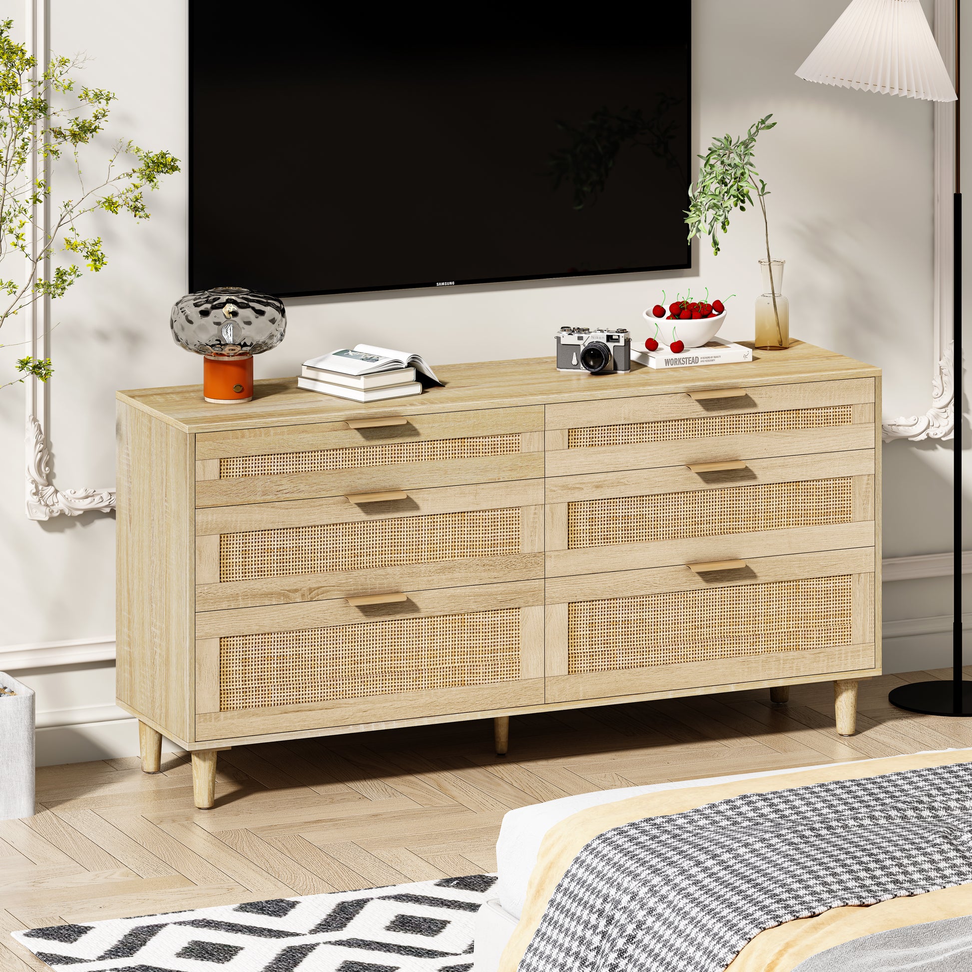 59" Rattan Dresser With Drawers, 6 Drawer Dresser For Bedroom, Clothes 59" Rattan Dresser With Drawers, 6 Drawer Dresser For Bedroom, Clothes