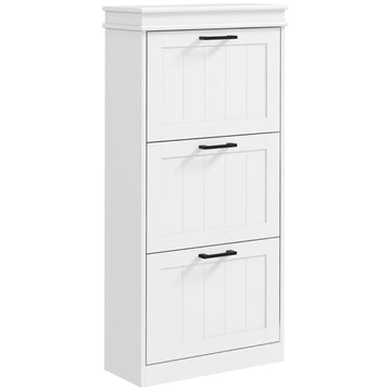 Homcom Shoe Cabinet For Entryway, Narrow Shoe Rack Storage Organizer With 3 Flip Drawers And Adjustable Shelves For 15 Pairs Of Shoes, White White Mdf