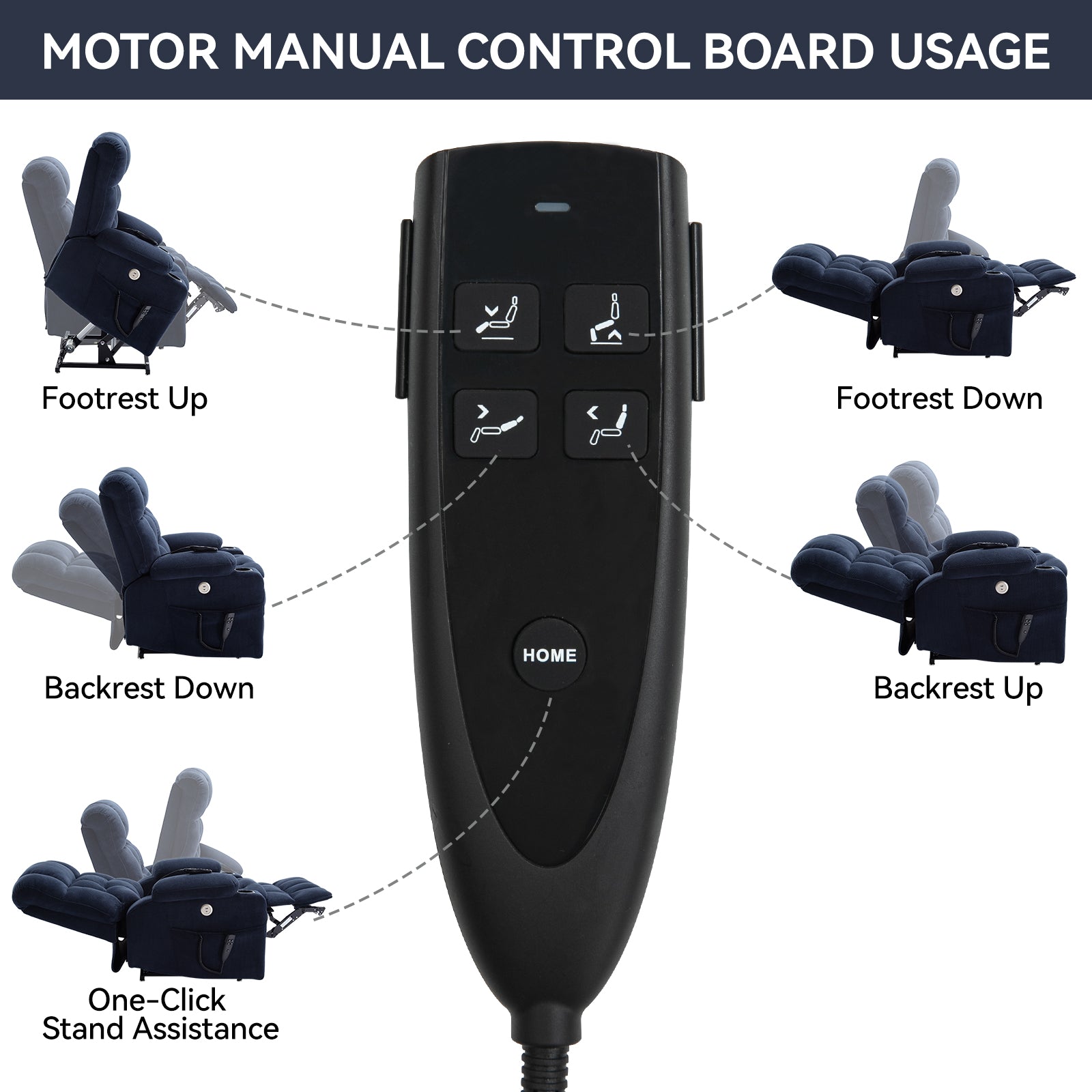 Blue Dual Motor Infinite Position Up To 350 Lbs Chenille Power Lift Recliner Chair, Heavy Duty Motion Mechanism With 8 Point Vibration Massage And Lumbar Heating, Dual Cup Holders White Metal