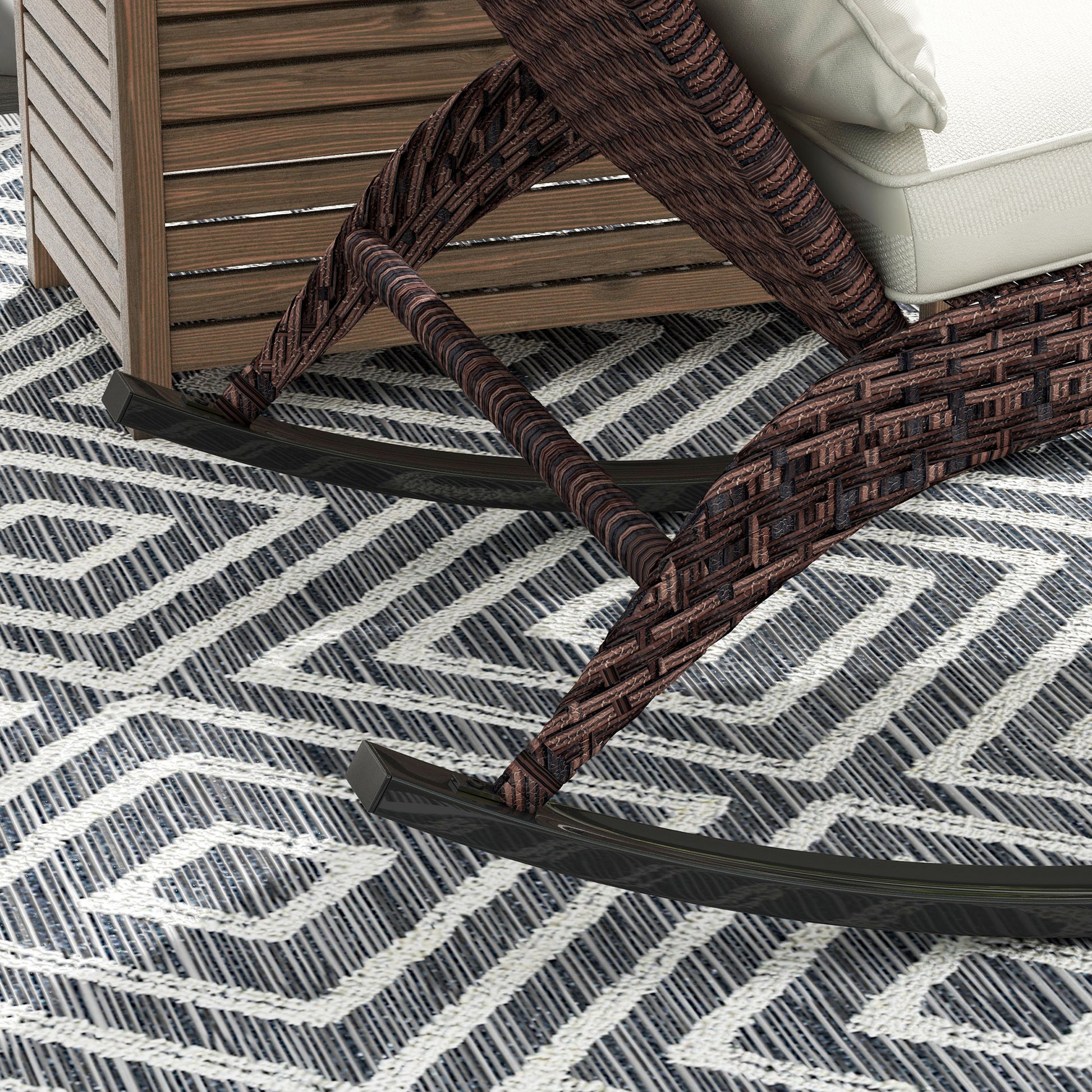 Outsunny Outdoor Wicker Adirondack Rocking Chair, Patio Rattan Rocker Chair With High Back, Seat Cushion, And Pillow For Garden, Porch, Balcony, Cream White White Rattan