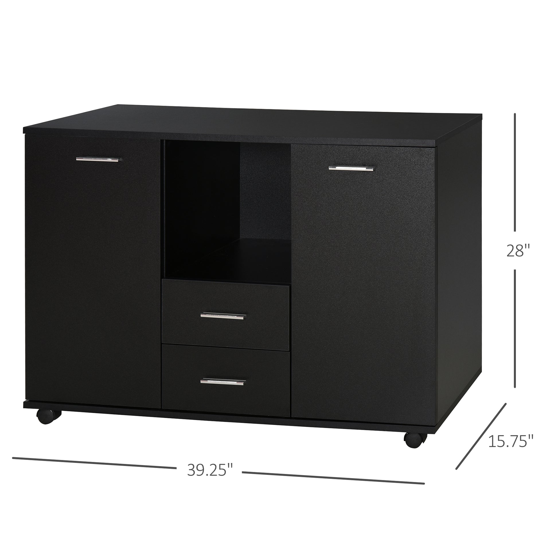 Vinsetto Multifunction Office Filing Cabinet Printer Stand With 2 Drawers, 2 Shelves, & Smooth Counter Surface, Black Black Particle Board