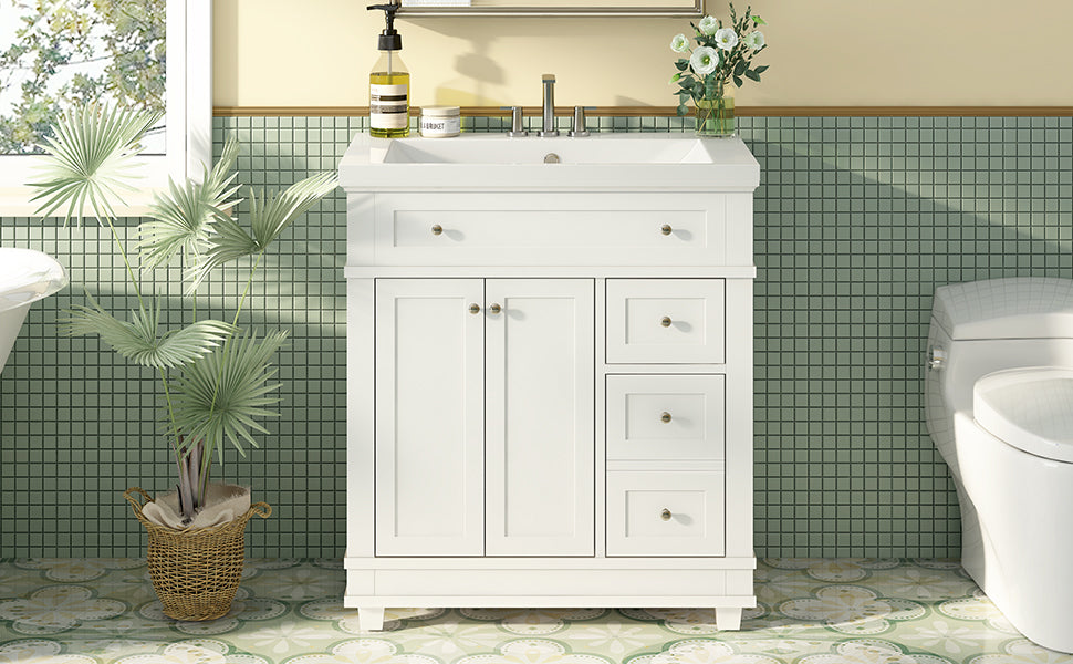 30" Bathroom Vanity Cabinet With Sink Combo Set, Undermount Resin Sink, Free Standing Vanity Set With 2 Drawers& Soft Closing Doors, Solid Wood Frame Bathroom Cabinet, White 2 White 2 1 Bathroom Freestanding Solid Wood Mdf Resin Painted