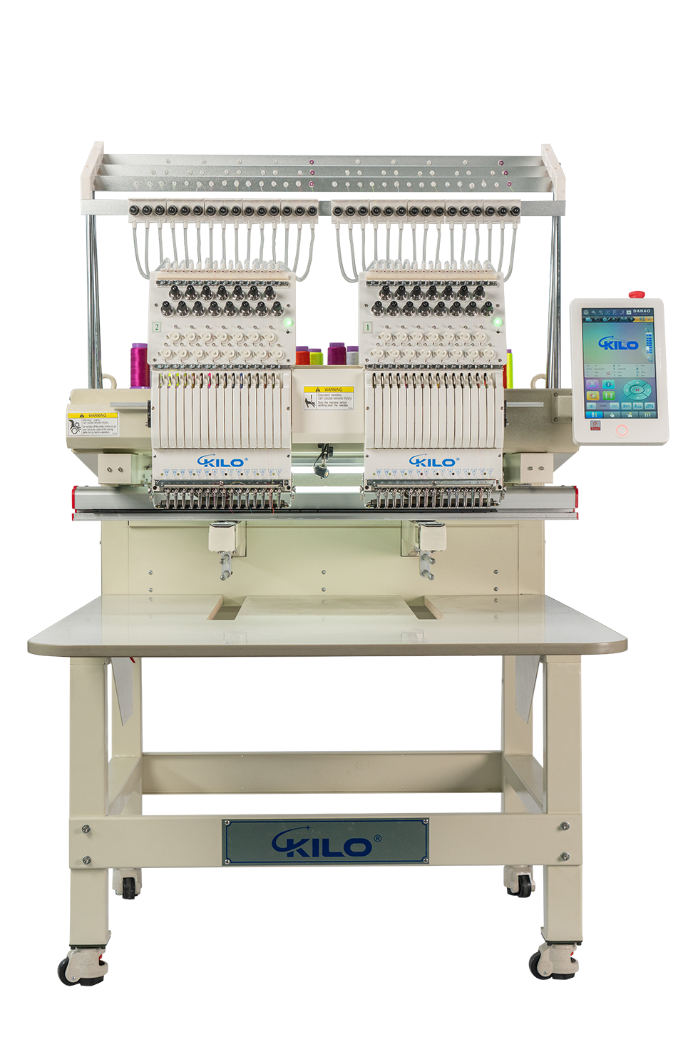 Double Head Computerized Commercial Embroidery Machine, 15 Needles 17.7X15.7 Inches Embroidery Area, Industrial Embroidery Machine For Hat For Cap Hat Graphic Embroidery White Green Metal