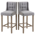 Homcom Modern Bar Stools, Tufted Upholstered Barstools, Pub Chairs With Back, Rubber Wood Legs For Kitchen, Dinning Room, Set Of 2, Grey Grey Rubber Wood