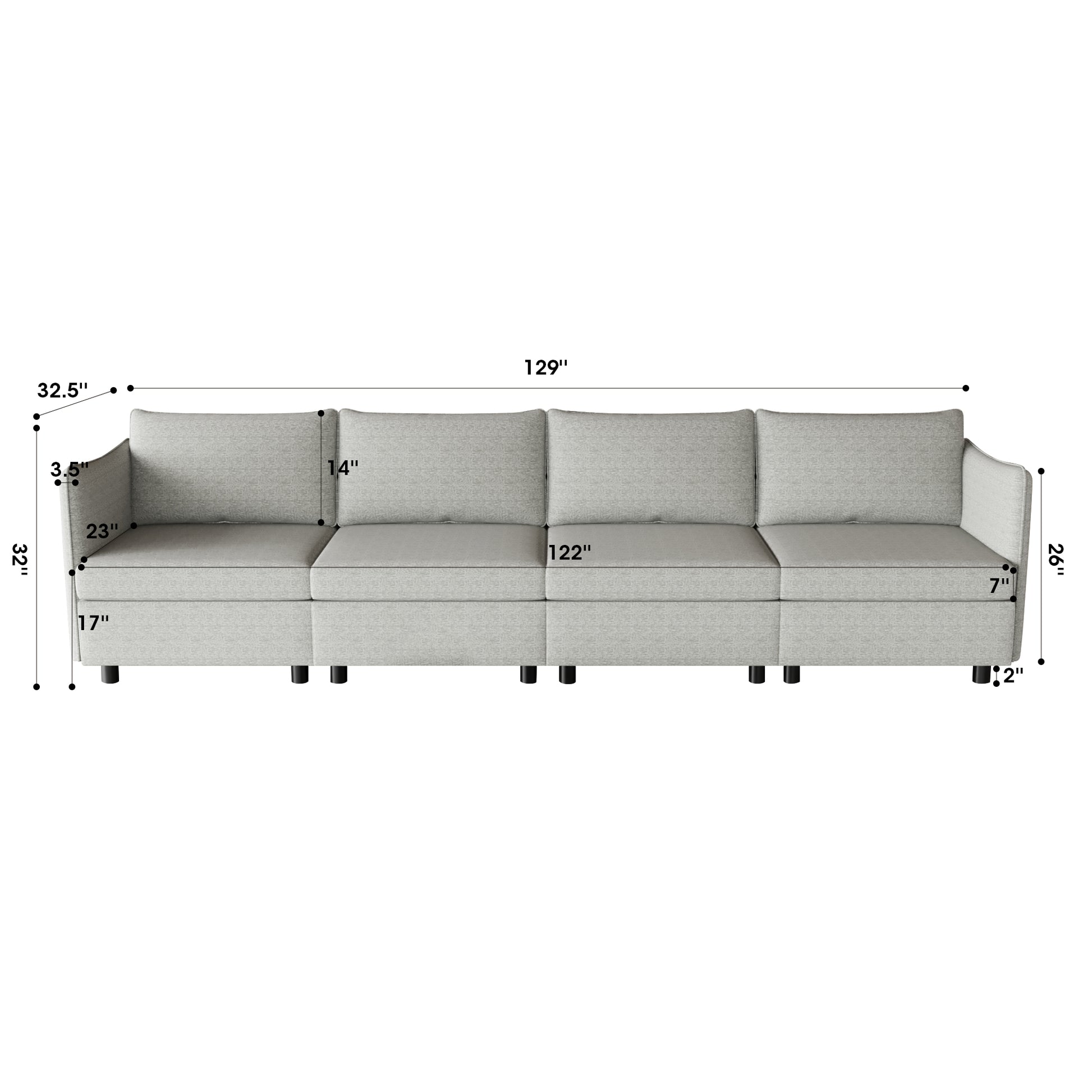 Modular Sectional Sofa, Convertible Sofa Seat With Storage, Sleeper Sectional Sofa Set, Fabric Flexible Modular Combinations For Living Room Grey Fabric 4 Seat