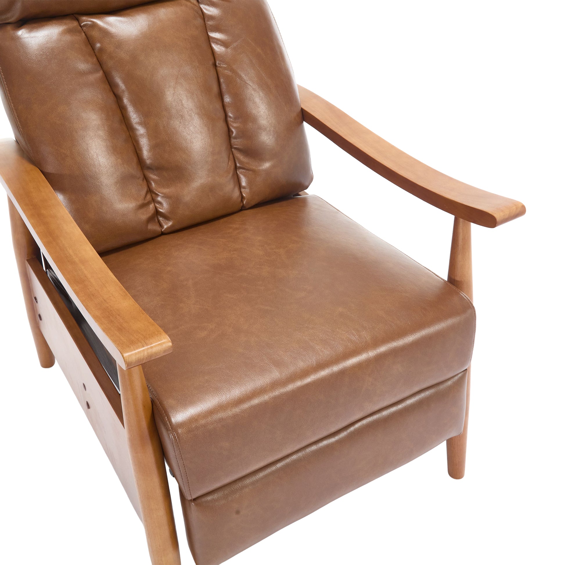 Coolmore Wood Frame Armchair, Modern Accent Chair Lounge Chair For Living Room Light Brown Pu Leather