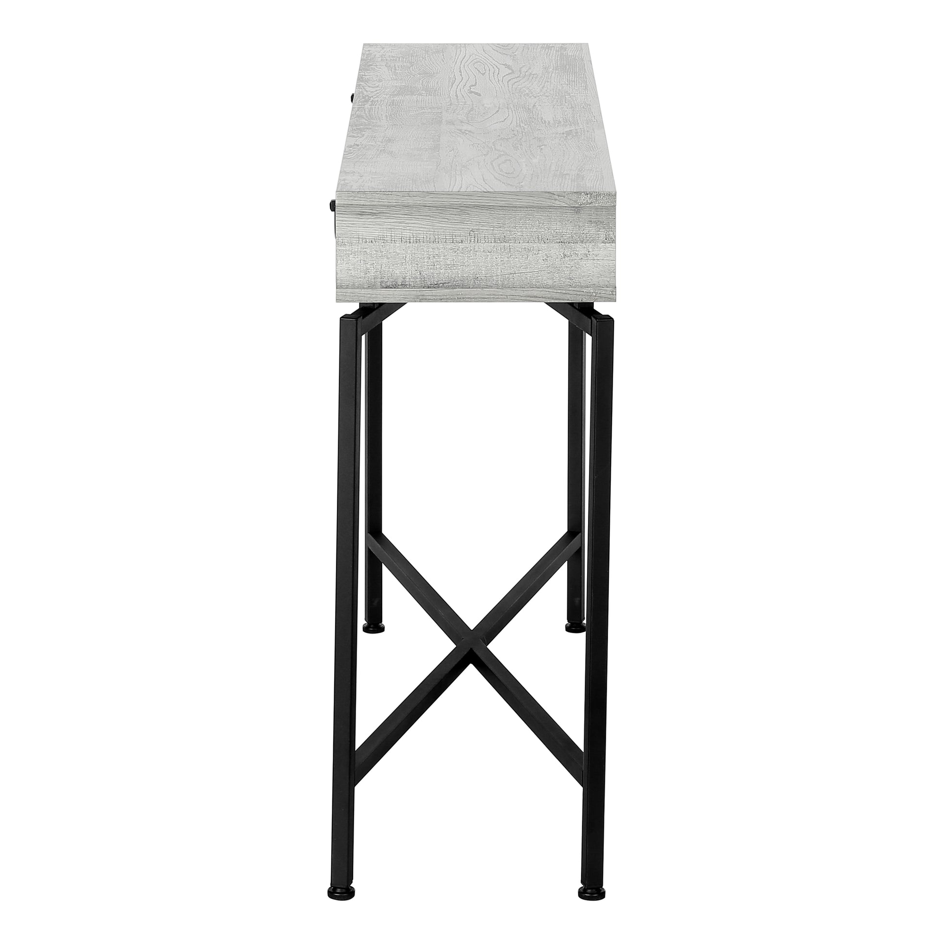 Accent Table, Console, Entryway, Narrow, Sofa, Storage Drawer, Living Room, Bedroom, Grey Laminate, Black Metal, Contemporary, Modern Grey Particle Board