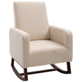 Homcom Accent Lounge Rocking Chair With Solid Curved Wood Base And Linen Padded Seat, Cream White Cream White Linen