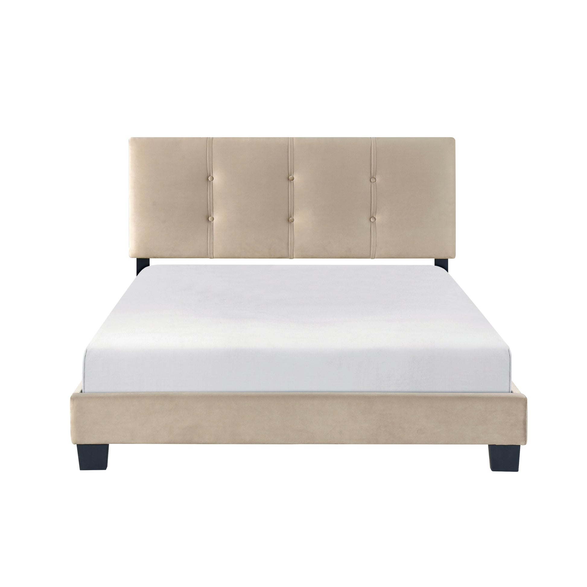 1Pc Full Platform Bed Light Brown Velvet Upholstered Adjustable Height Headboard Button Tufted Solid Wood Bedroom Furniture Box Spring Not Required Full Light Brown Wood Bedroom Velvet Solid Wood