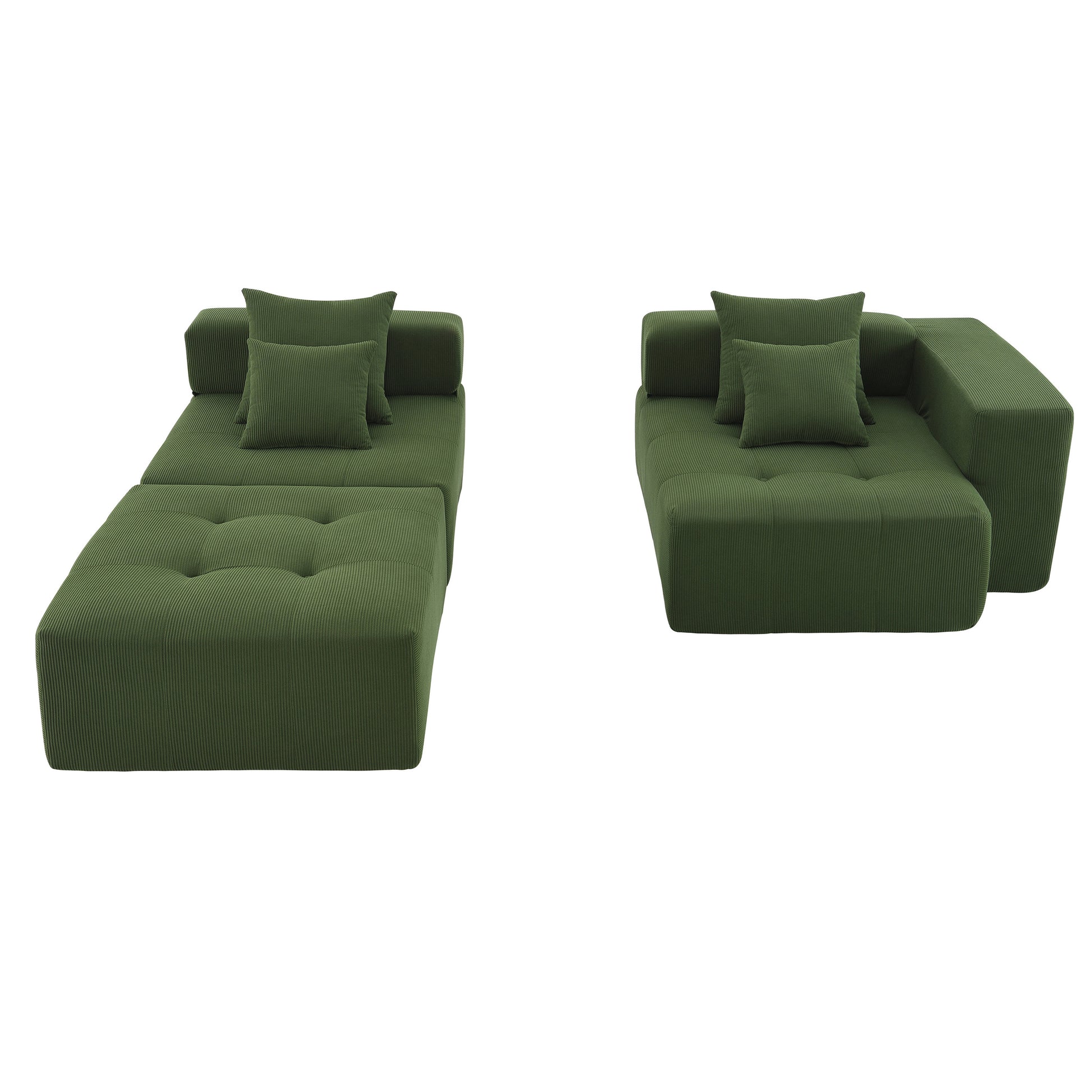 105.5'' L Shaped Modular Sectional Sofa,Minimalist Corduroy Floor Couch Set,Convertible Foam Filled Cloud Couch For Living Room,3 Pc Free Combination,No Assembly Required,3 Colors Green Corduroy 4 Seat