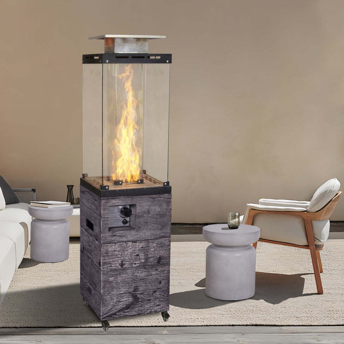 Good Product Faux Woodgrain Fire Heater With Tempered Glass Black Garden & Outdoor American Design Magnesium Oxide