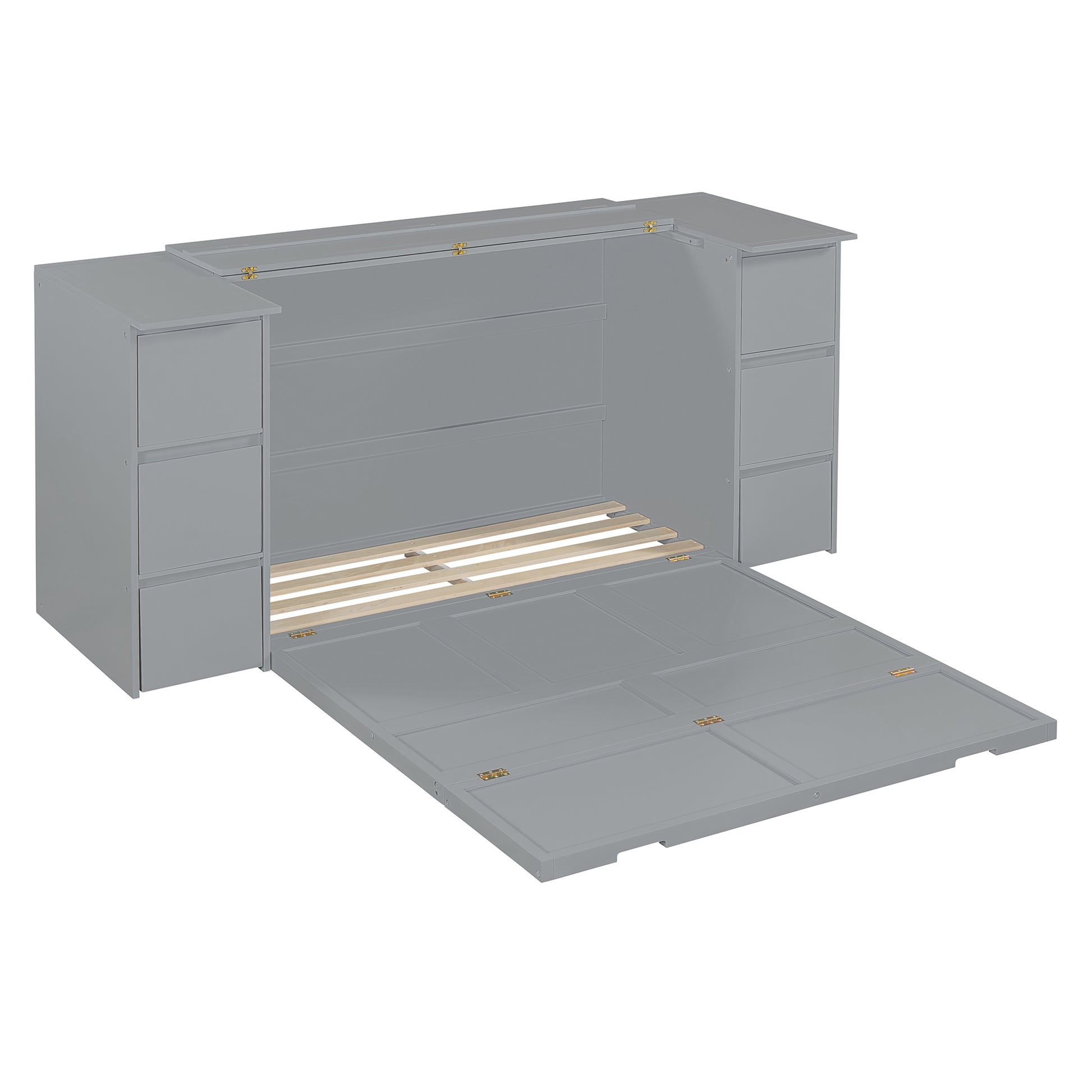 Full Size Murphy Bed With Drawers, Cabinets And Usb Ports,Gray Full Gray Mdf Lvl