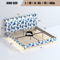 King Floating Bed Frame With Led Light And Charging Station Upholstered Platform Bed Frame King Size With Headboard And Hidden Storage Space, No Box Spring Needed, Blue Box Spring Not Required King Blue Geometry Metal Bedroom Bed Frame Velvet Velvet