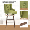 Coolmore Bar Stools Set Of 2 Counter Height Chairs With Footrest For Kitchen, Dining Room And 360 Degree Solid Wood Legs Swivel Bar Stools Set Of 2 Olive Linen Olive Foam Linen