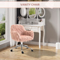 Vinsetto Faux Fur Desk Chair, Swivel Vanity Chair With Adjustable Height And Wheels For Office, Bedroom, Pink Pink Metal