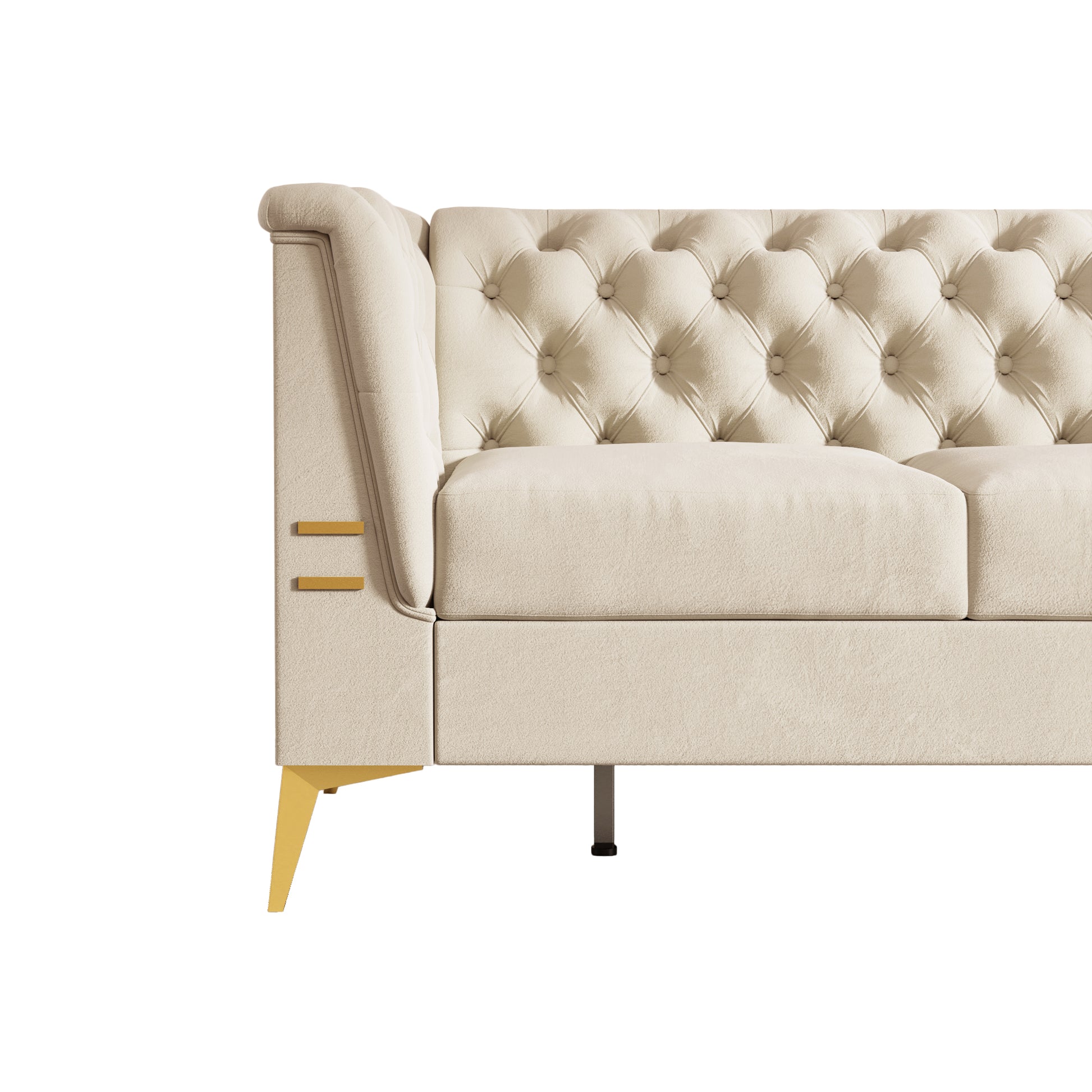 Fx P83 Cw Sofa Modern Velvet Living Room Chesterfield Design 82.7Inch Wide Sofa Cream White Color Beige Velvet 3 Seat