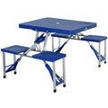 Outsunny Folding Picnic Table With Seats And Umbrella Hole, Portable Camping Chairs Set, 4 Seat, Aluminum Frame, Blue Blue Aluminum