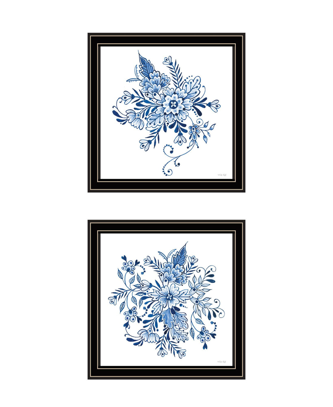 "Delph Designs Of Blue And White Florals" Framed Wall Art For Living Room, Wall Art Print For Home Decor, Bedroom Wall Art By Cindy Jacobs Multicolor Wood Paper