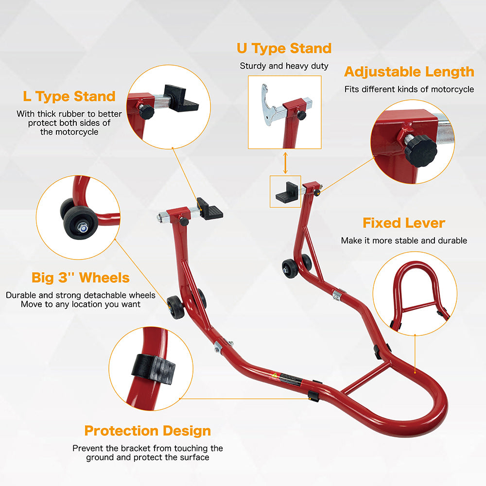 Motorcycle Stand 850Lb Sport Bike Rear Wheel Lift Swingarm Paddock Stands Red, U L Red Steel