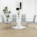 Modern Style Glass Table, Elegant Transparent Design, Durable Support Base, Gray Dining Chair Set, Electroplated Chair Legs, Suitable For Restaurant Kitchens Set Of 5 Grey Silver Seats 4 Mdf Glass