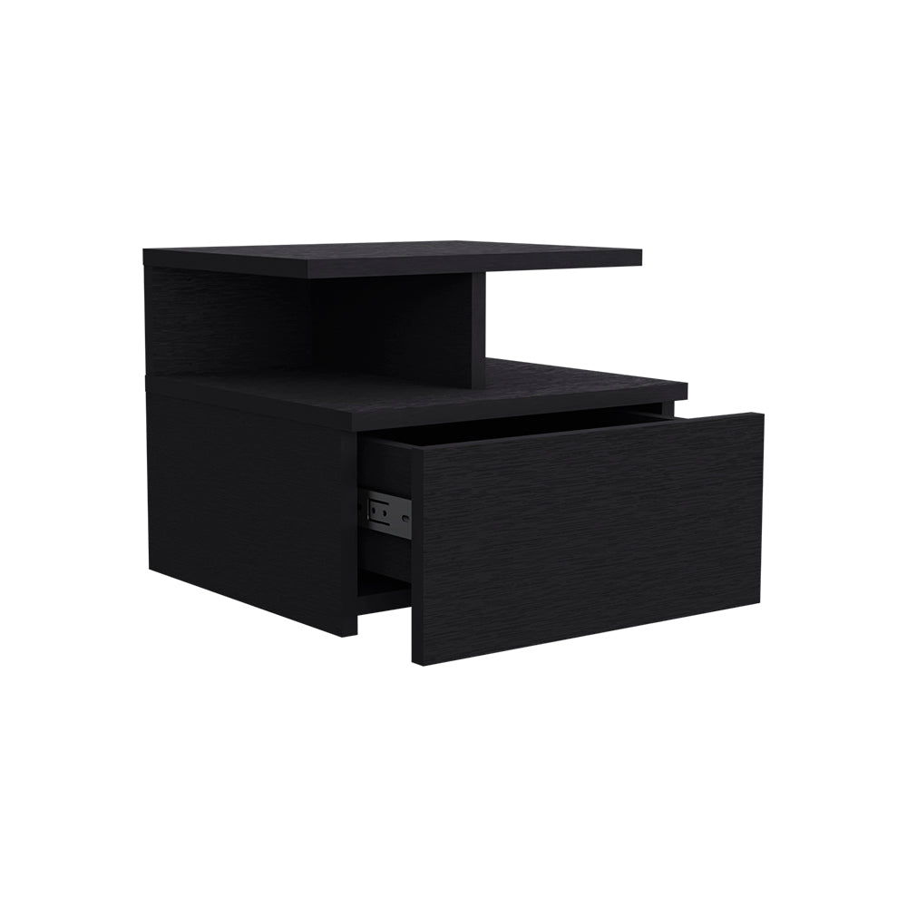 Floating Nightstand Flopini, One Drawer, Black Wengue Finish Black Particle Board