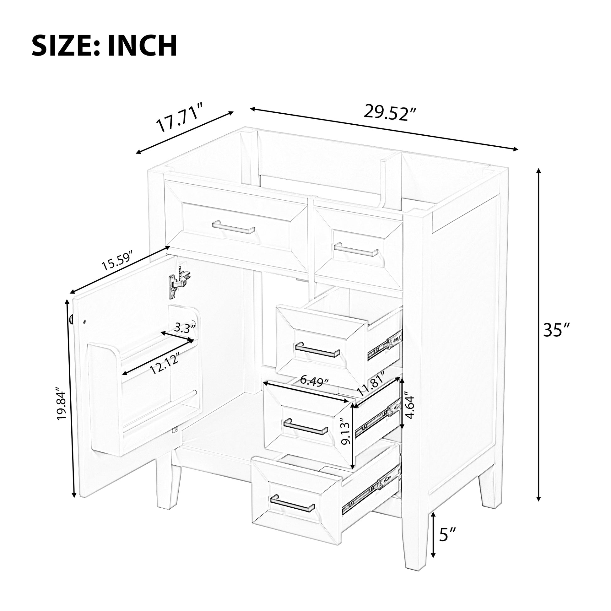 30" Bathroom Vanity Without Sink, Cabinet Base Only, Bathroom Cabinet With Drawers, Solid Frame And Mdf Board, Green Green Solid Wood Mdf