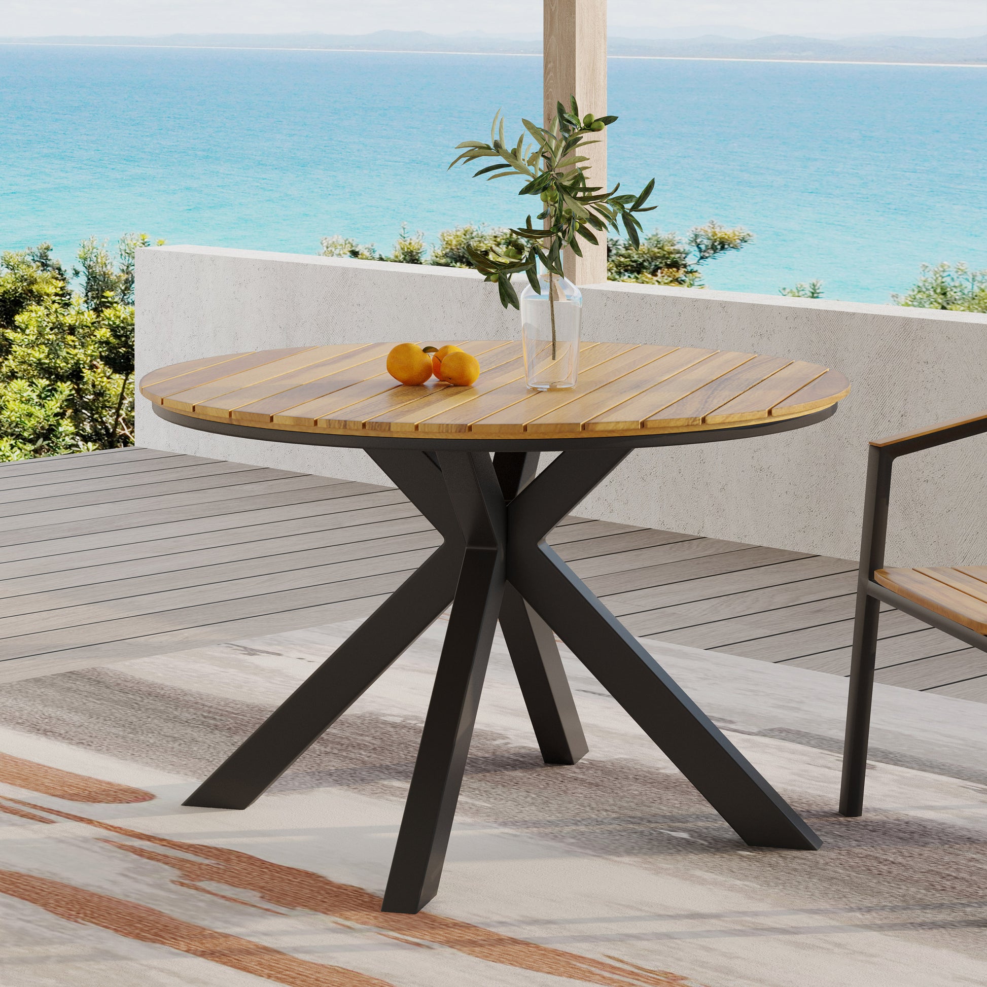 Modern Dinning Table Black Metal & Wood