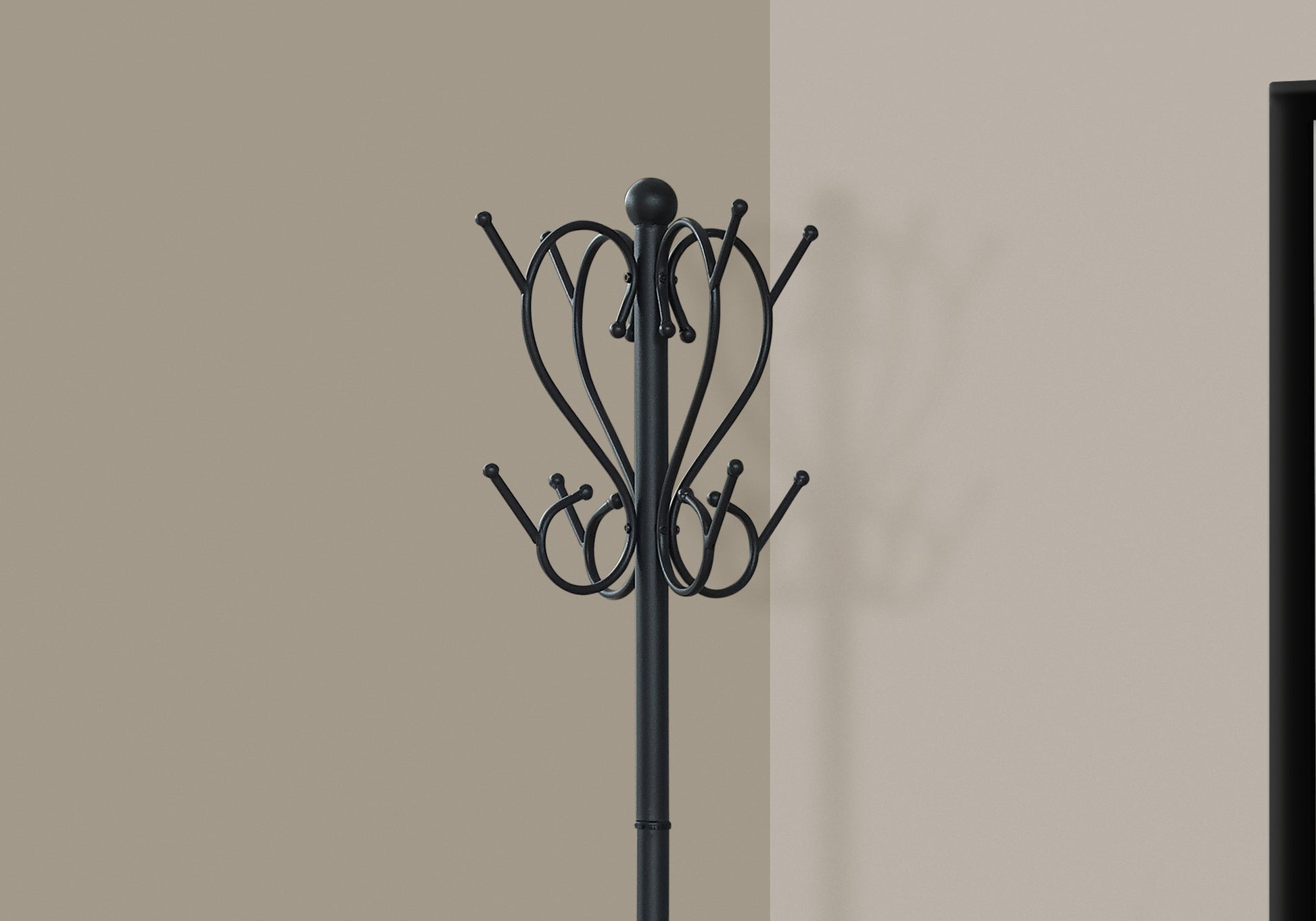 Coat Rack, Hall Tree, Free Standing, 8 Hooks, Entryway, 71"H, Umbrella Holder, Bedroom, Black Metal, Transitional Black Metal