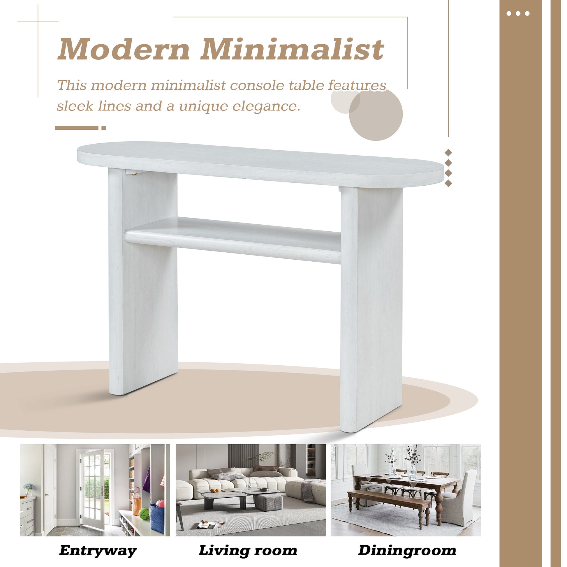Elegant Minimalist Console Table With Rounded Edges And Sturdy Shelf Design For Entryway, Living Room Antique White Antique White Solid Wood Mdf