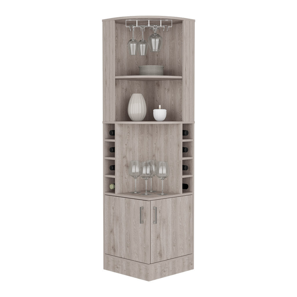 71" H Light Gray Corner Bar Cabinet, With Two Shelves At The Top, 1 Glass Holder, 8 Exterior Bottle Racks, 1 Central Shelf And A Lower Drawer With 2 Side Doors Gray Particle Board Particle Board