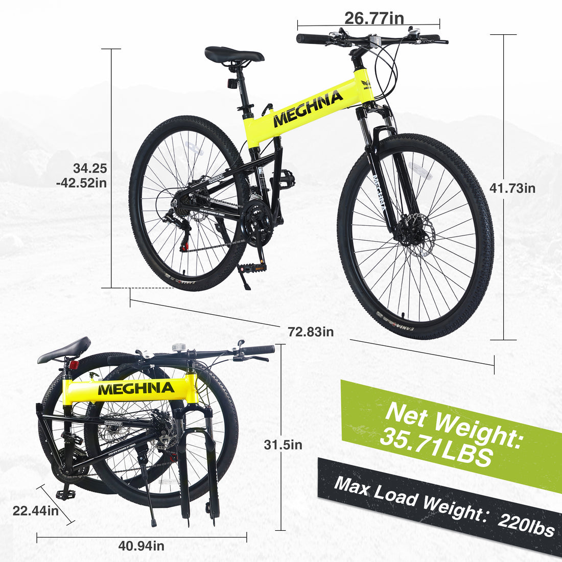 29" Folding Mountain Bike ,Suspension Fork,Aluminium Alloy Frame 21Speed Mountain Bike Cycling Yellow Garden & Outdoor Aluminium Alloy