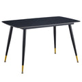 Table And Chair Set. Large Modern Rectangular Table With Black Textured Top And Black Metal Legs. Soft And Comfortable Pu Seats, Faux Leather Upholstered Seats And Sturdy Metal Legs. Grey Black Seats 4 Sintered Stone