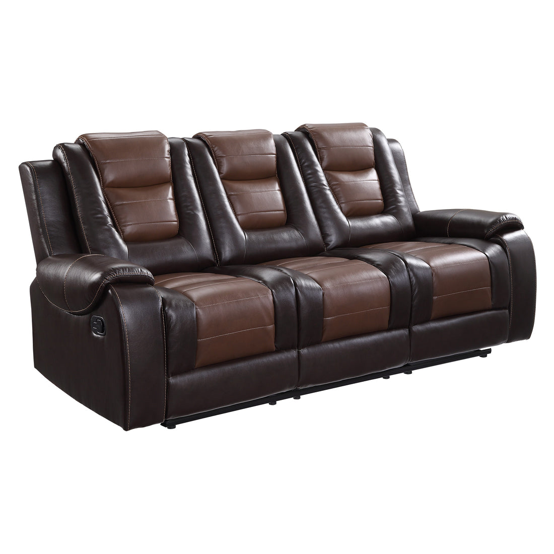 Modern Luxury Sofa Dual Reclining With Center Drop Down Cup Holders 1Pc Formal Living Room Furniture Premium Faux Leather Upholstery Comfortable Two Tone Brown Finish Dark Brown,Light Brown Faux Leather Wood Primary Living Space Luxury,Modern