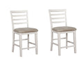 White Color Solid Wood Set Of 2Pcs Counter Height Chairs Dining Room Furniture Ladder Back Light Taupe Padded Fabric Seat Cushions Chairs White White Dining Room Contemporary,Rustic,Transitional Dining Chairs Rubberwood Ladder Back Set Of 2 Solid Wood