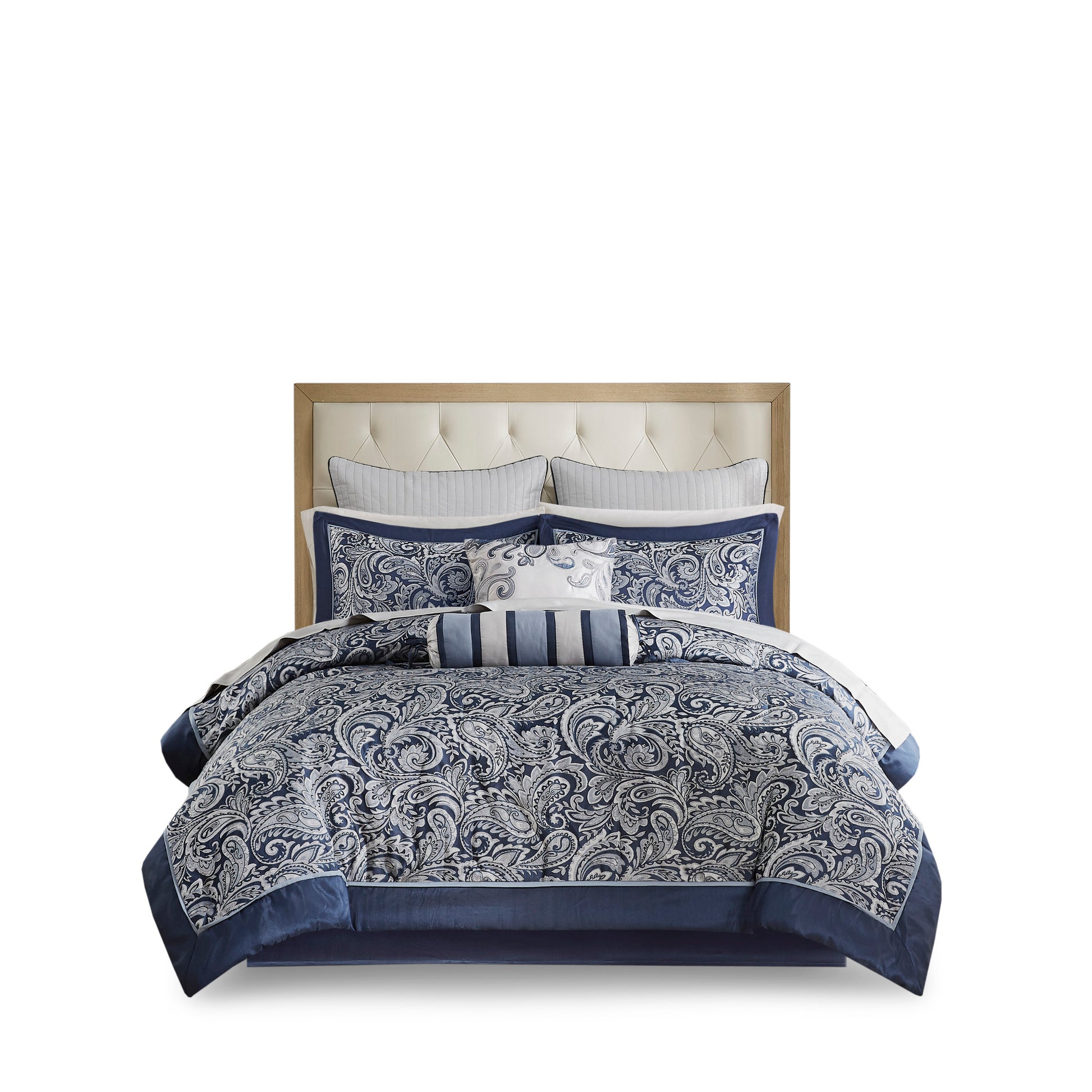 12 Piece Comforter Set With Cotton Bed Sheets Navy King King Navy Polyester