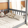 Twin Size Canopy Frame Floor Bed With Fence, Guardrails,Grey Twin Grey American Design Pine